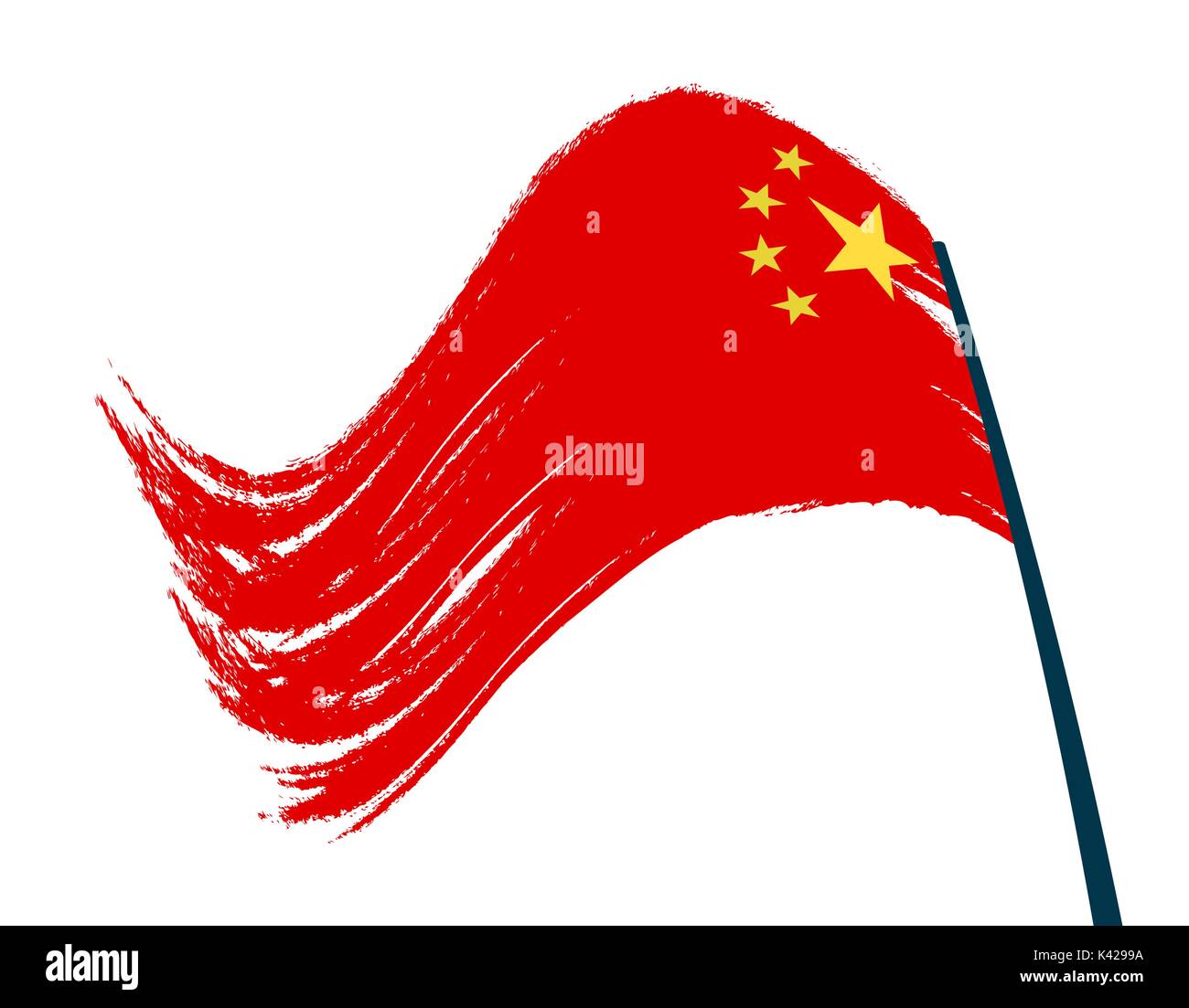 The flag of China is developing in the wind. Isolated on white background. illustration Stock Vector