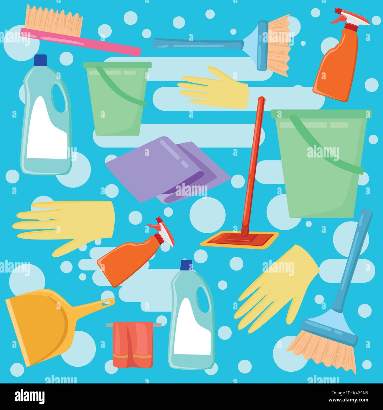 Detergents vector set. Cleaning tools vector set. Detergents for cleaning home. Household supplies and cleaning flat icons Stock Vector