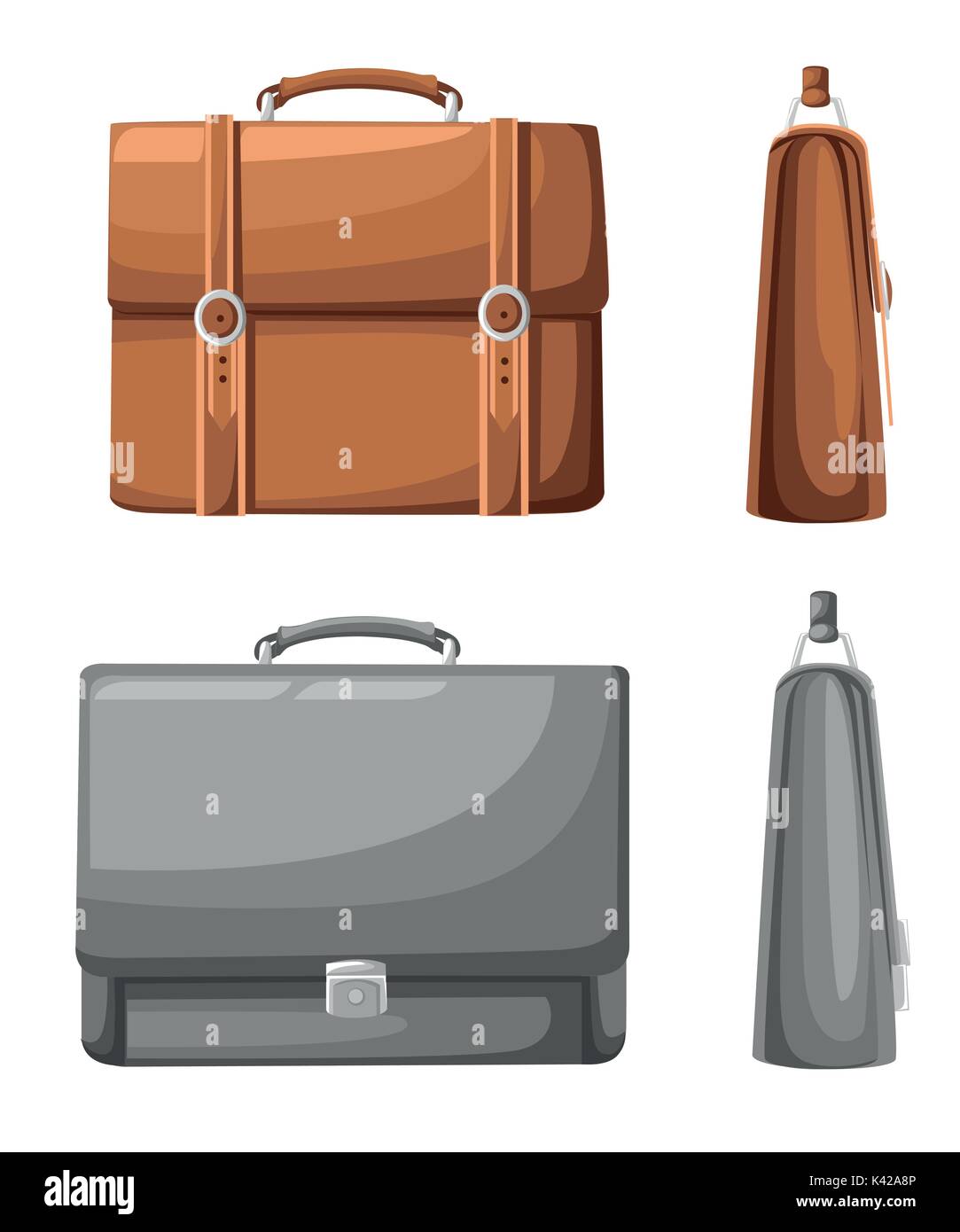 Briefcase, set of briefcase, bag, suitcase. Flat design, vector