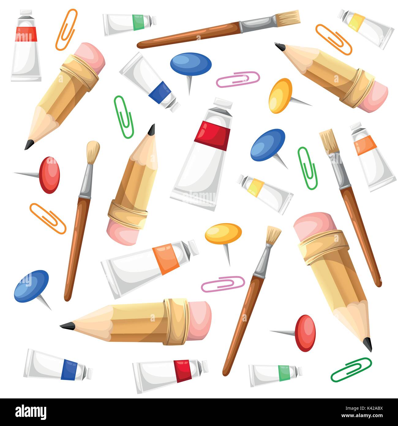 Paint brush Tubes Set Vector Illustration Cartoon background Art