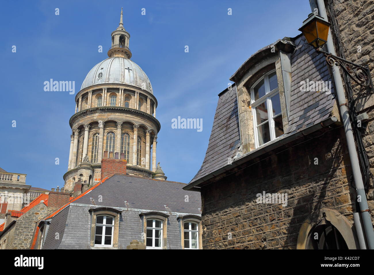 The Basilica of Notre Dame with roofs in the foreground, Boulogne sur