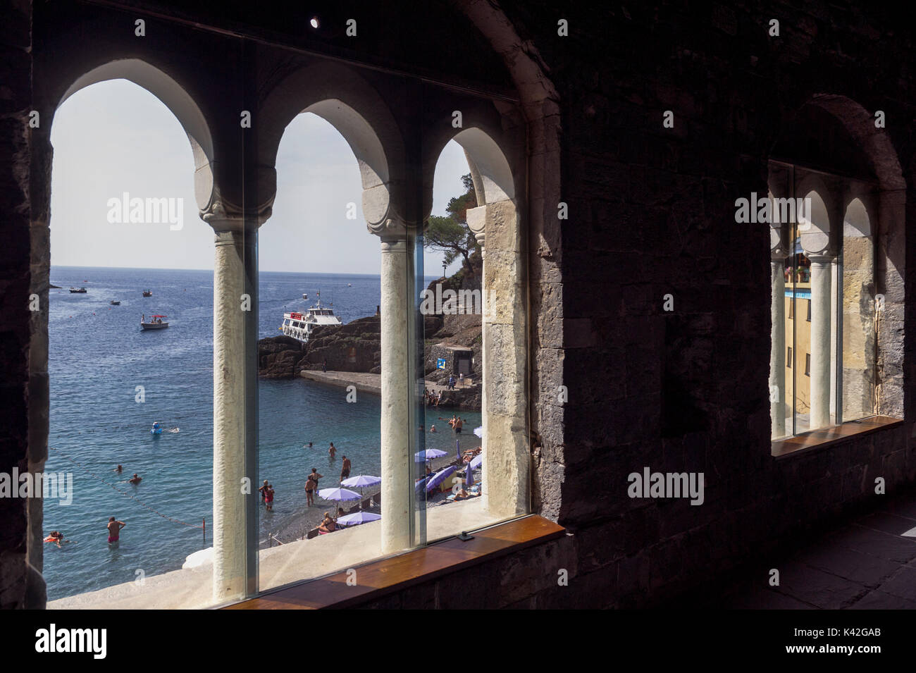Italy. Liguria. Regional Park of Portofino. Golfo Paradiso. Bay of Camogli. San Fruttuoso Abbey of Capodimonte Stock Photo