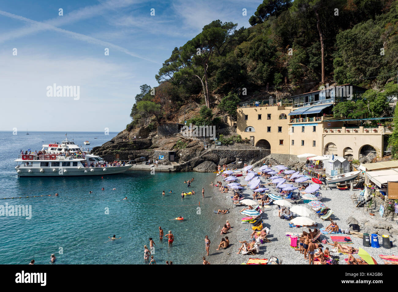 Italy. Liguria. Regional Park of Portofino. Golfo Paradiso. Bay of Camogli. San Fruttuoso. The beach Stock Photo