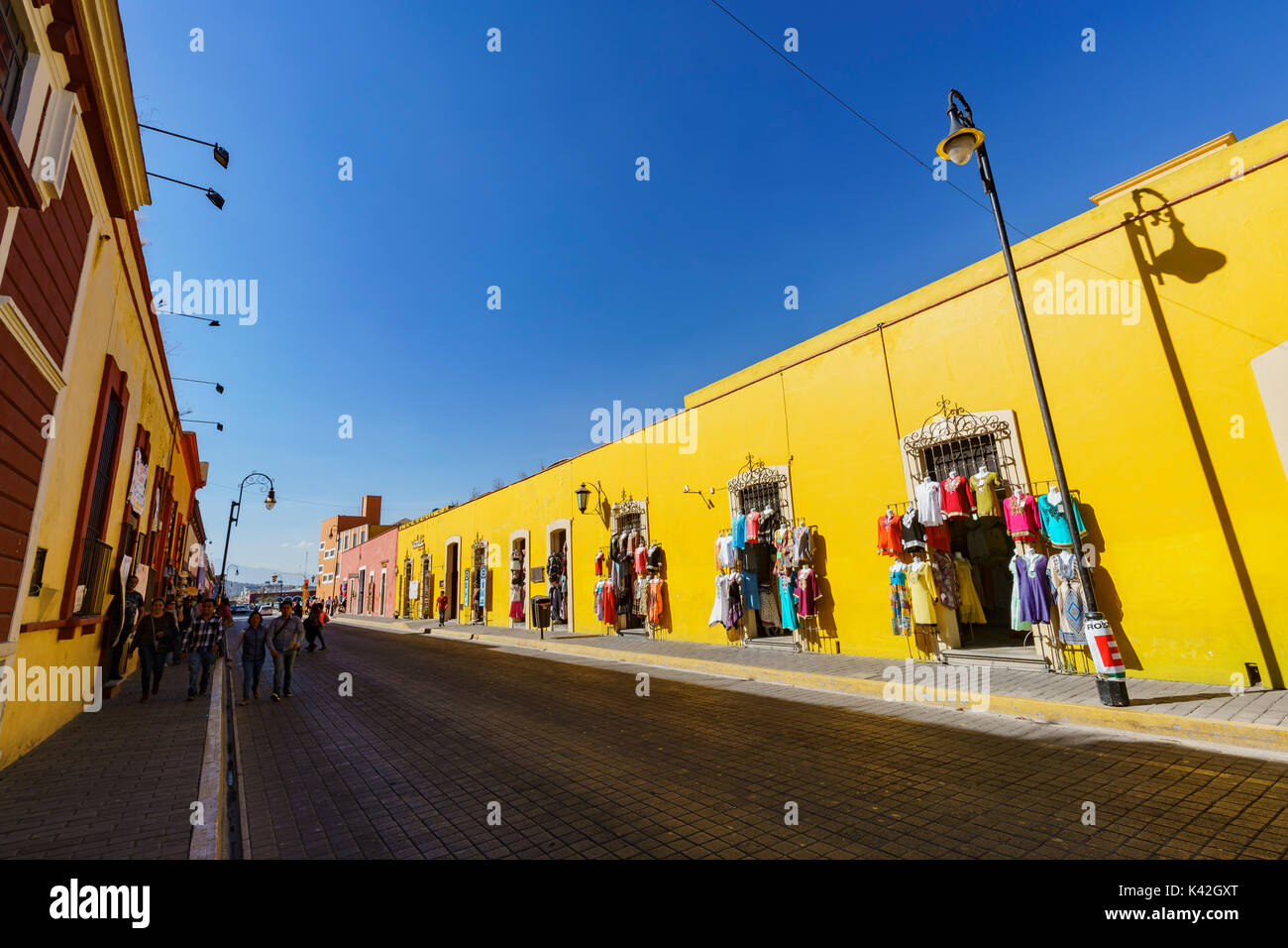 Cholula, FEB 18: The yellow vivid street on FEB 18, 2017 at Cholula, Mexico Stock Photo