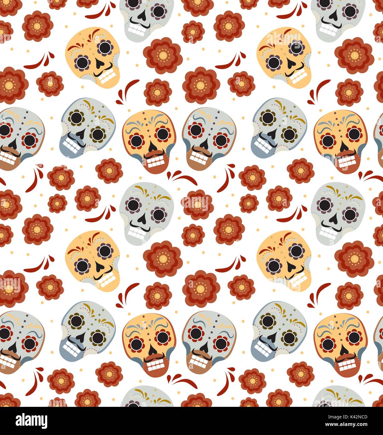 Day of the dead holiday in Mexico seamless pattern with sugar skulls ...