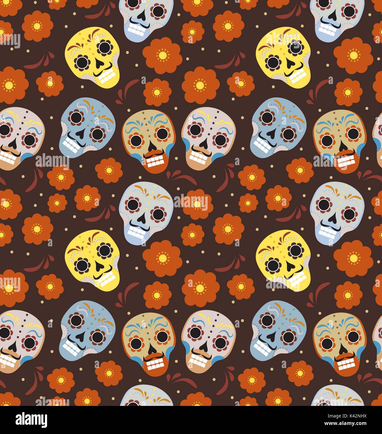 Day of the dead holiday in Mexico seamless pattern with sugar skulls ...