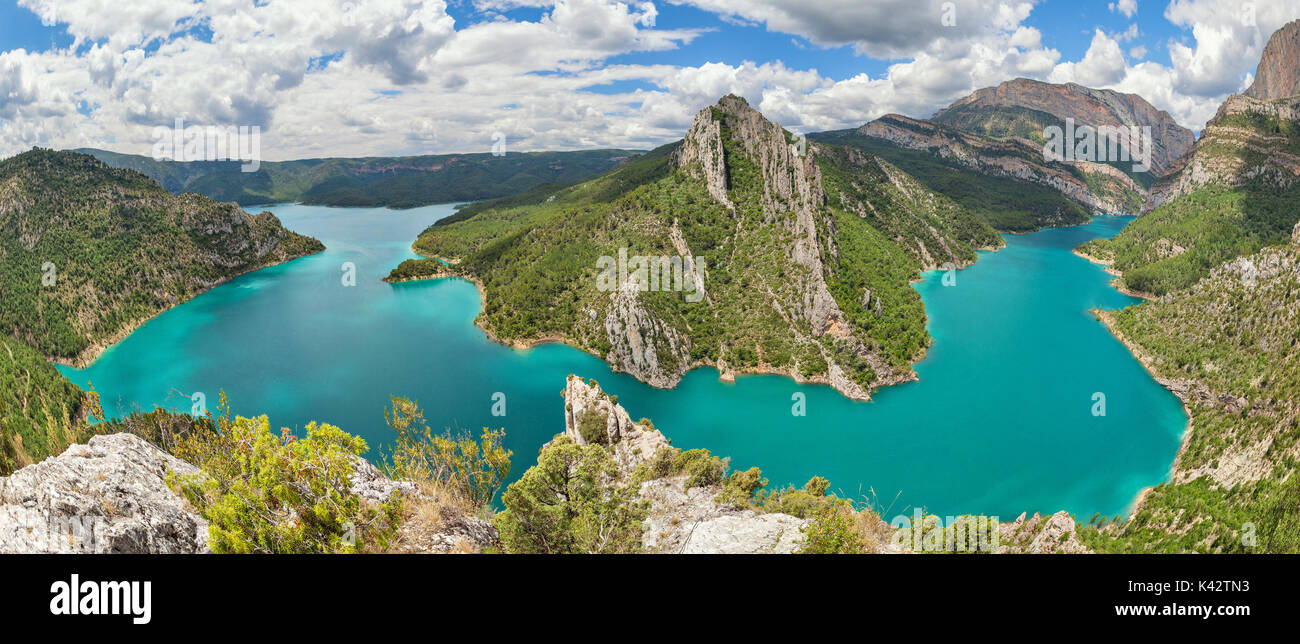 Panorama of Canelles reservoir in La Noguera, Lleida province, Catalonia, Spain Stock Photo
