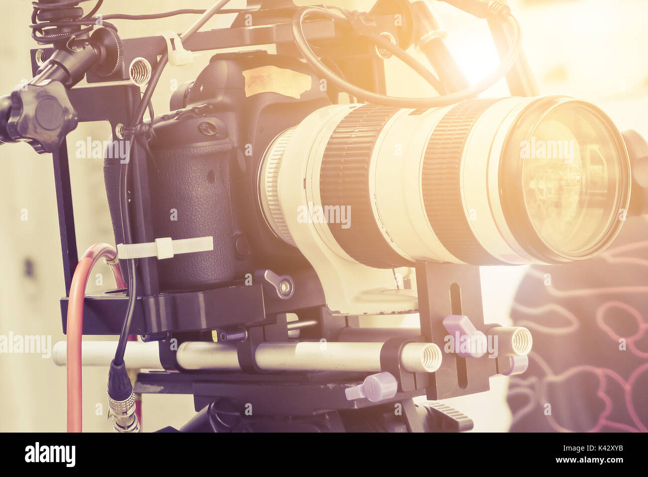 Filming with professional camer, Film Crew Stock Photo Alamy