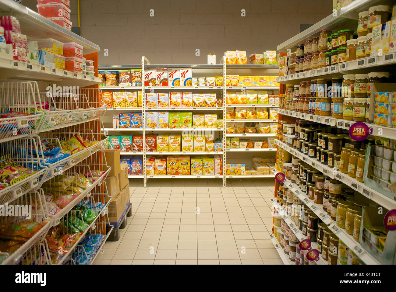 Netto supermarket shelves, France Stock Photo