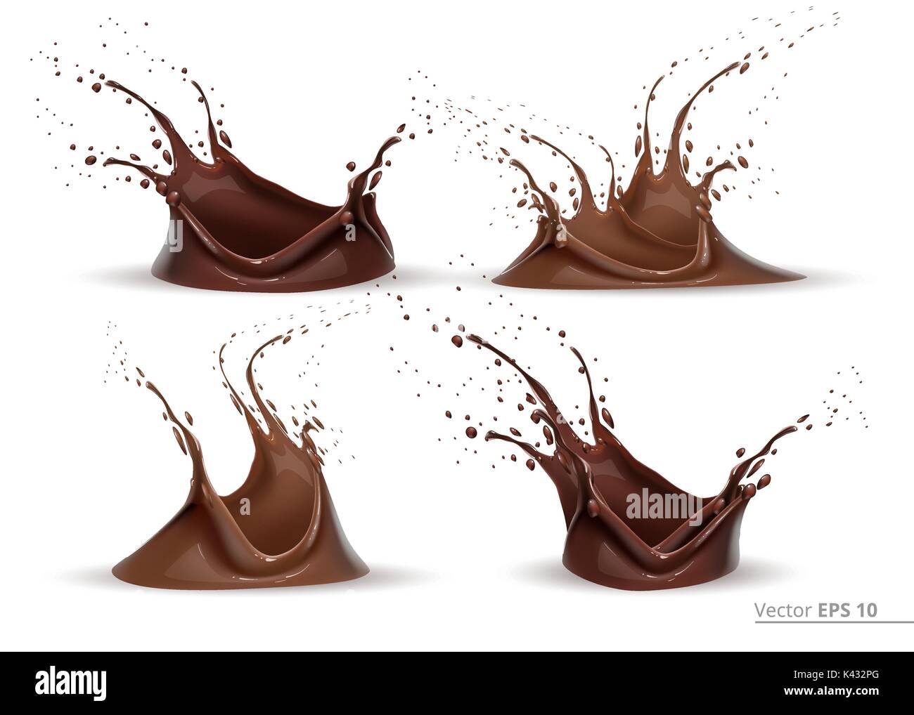 Realistic chocolate splash set Vector for design label, backgrounds, print, project Stock Vector