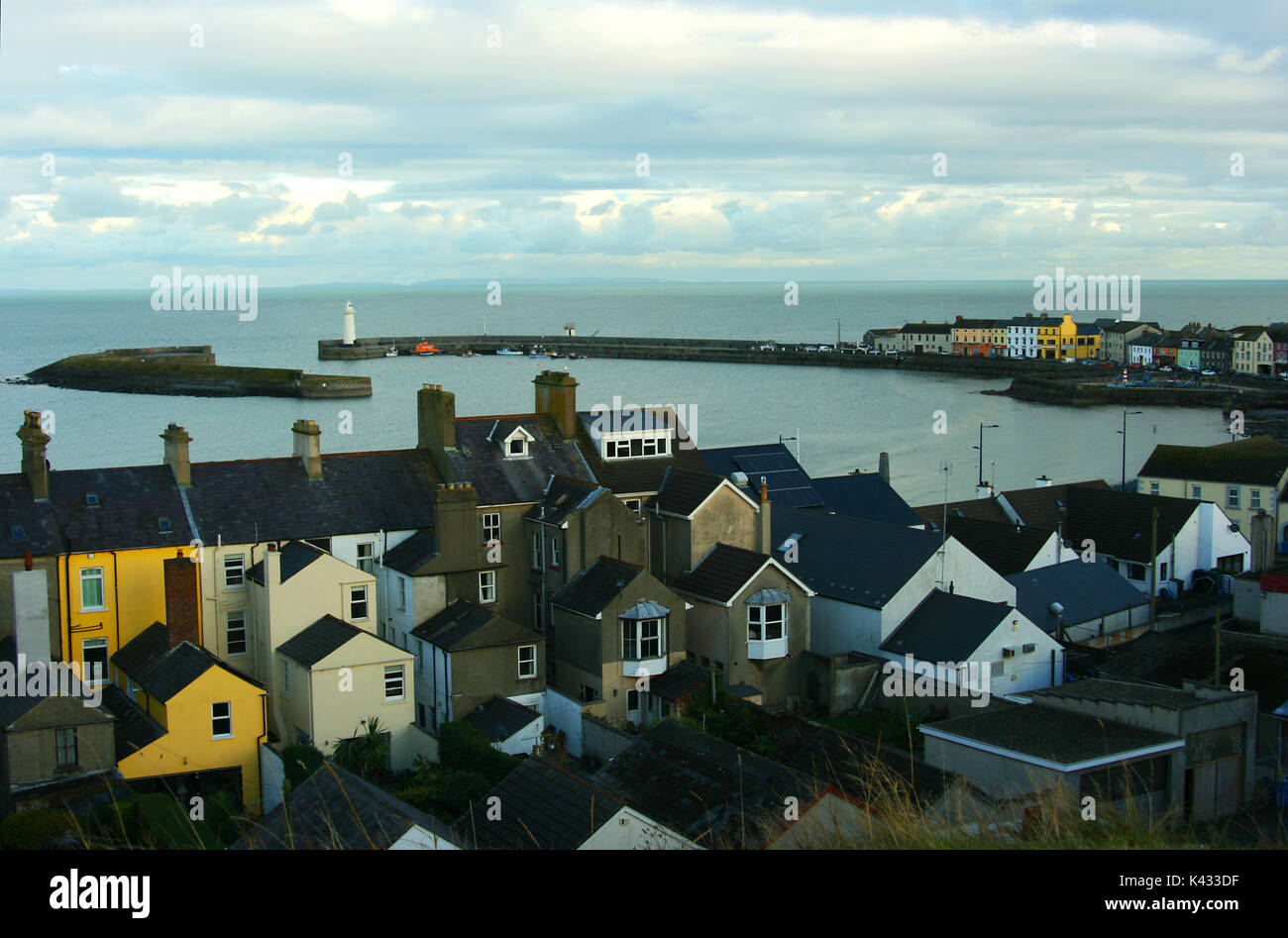A view of the harbour and lighthouse at the County Down village of