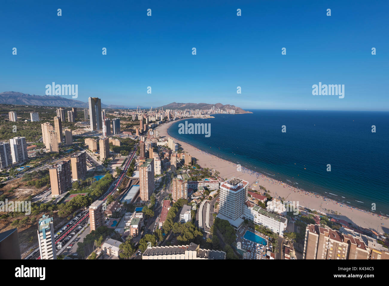 Aerial view of Benidorm city skyline, in Alicante province, Spain. Stock Photo