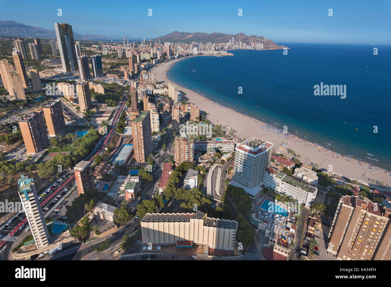 Aerial view of Benidorm city skyline, in Alicante province, Spain. Stock Photo