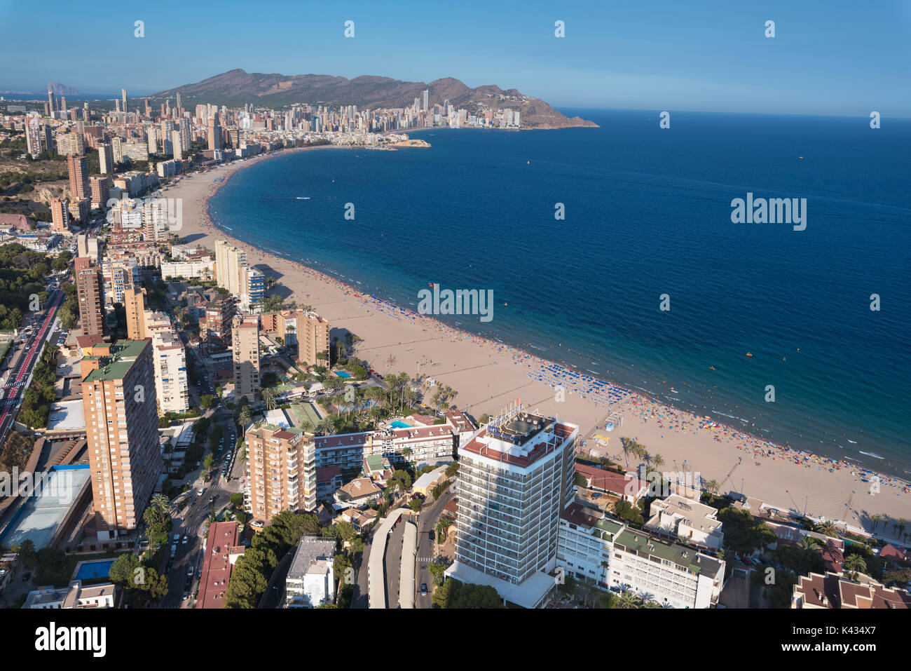 Aerial view of Benidorm city skyline, in Alicante province, Spain. Stock Photo
