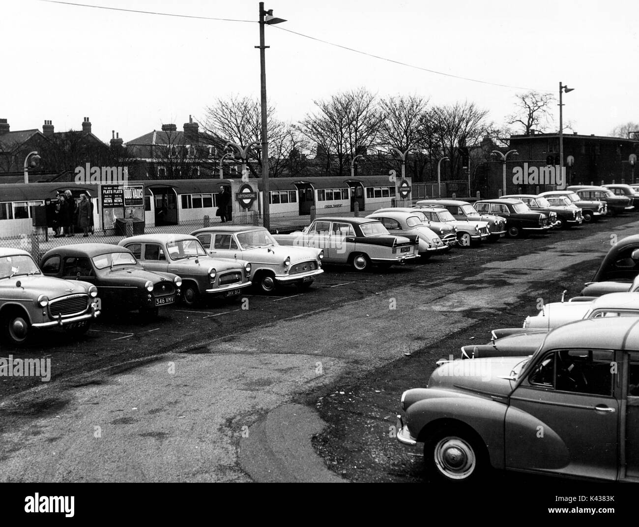 Leytonstone Station and car park 1960s Stock Photo