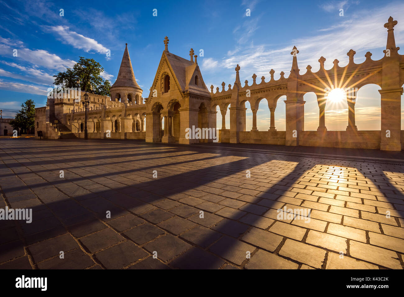 Budapest, Hungary - Beautiful sunrise at the famous Fisherman Bastion (Halasz bastya) on the Buda Hill Stock Photo