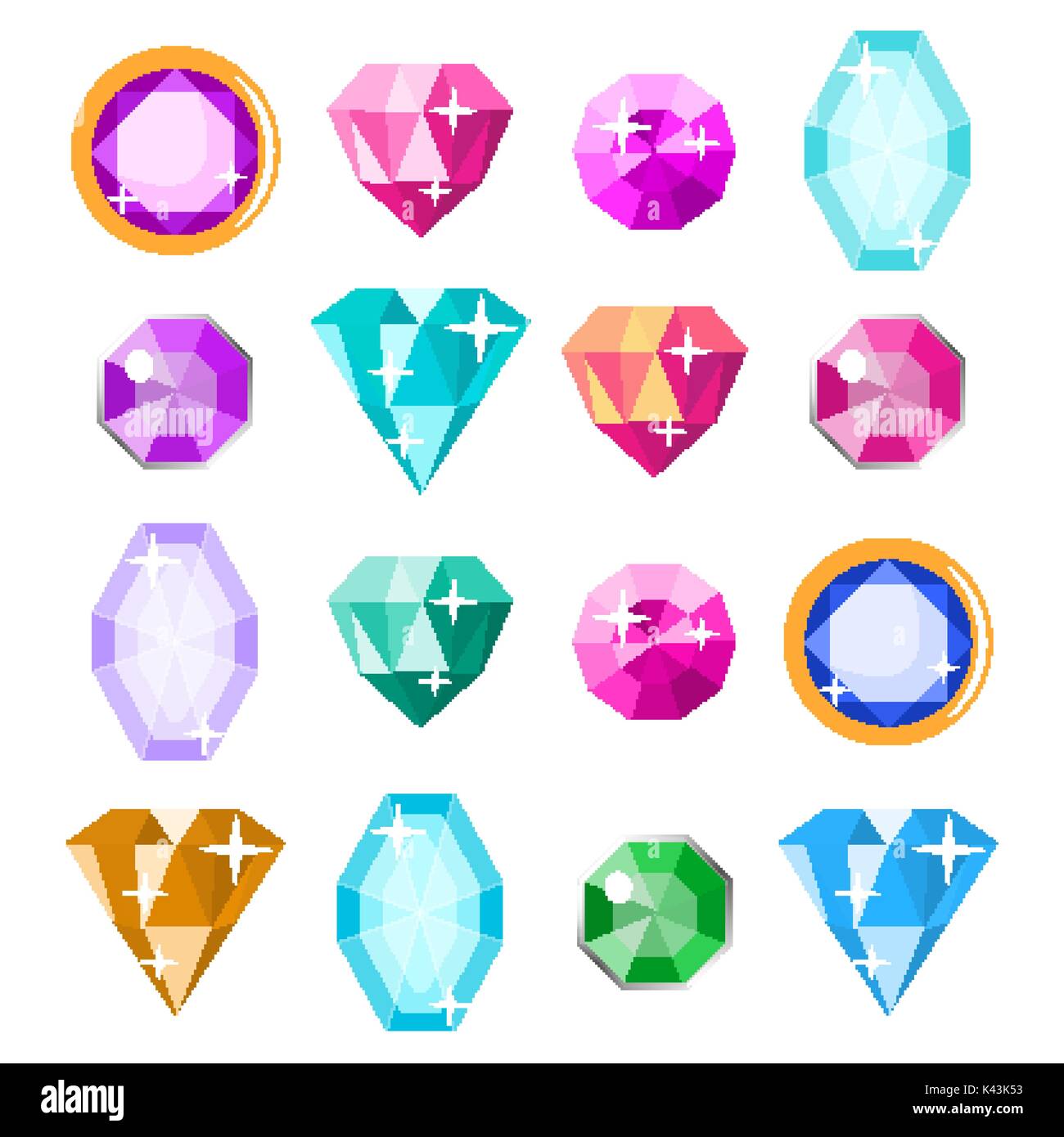 Precious Stones Set Vector. Cartoon Jewels, Precious Diamonds Gem 