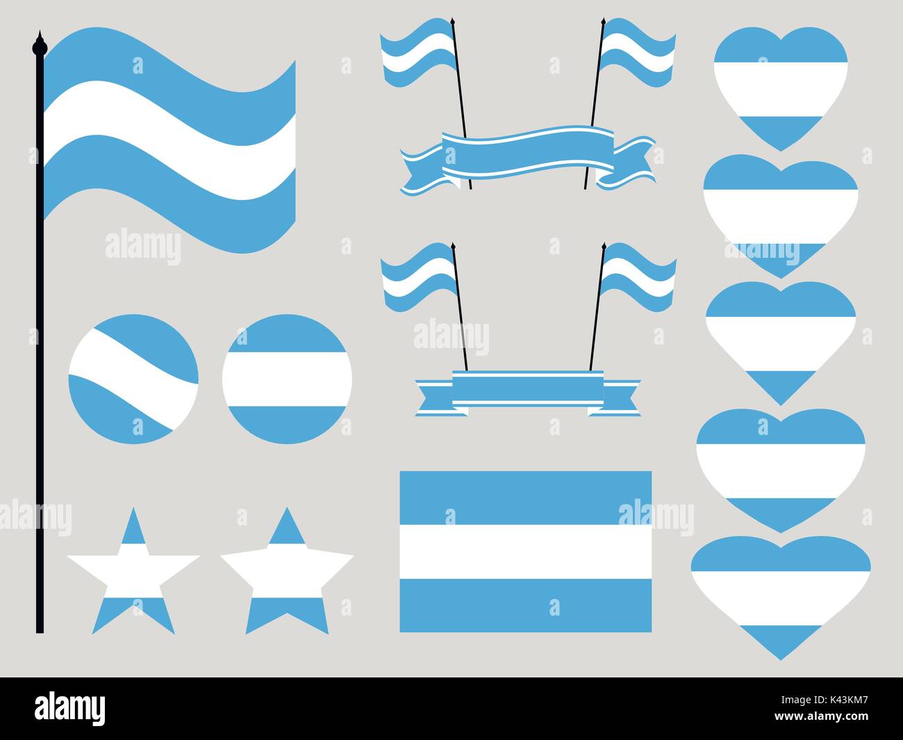 Argentina flag set. Collection of symbols, flag in heart. Vector illustration Stock Vector