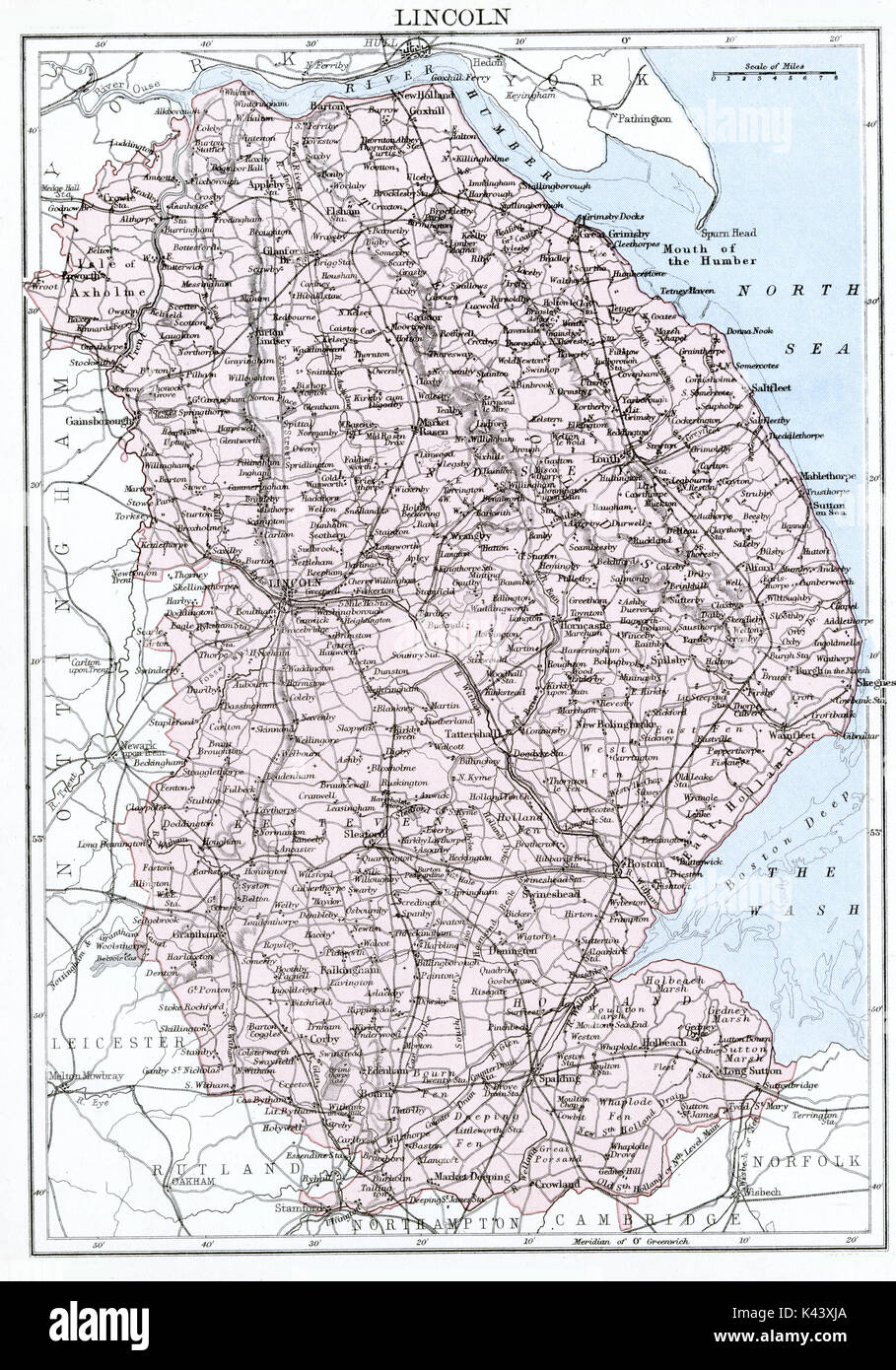 Antique map, circa 1875, of Lincolnshire Stock Photo