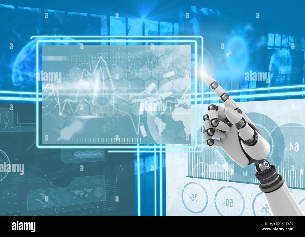 Digital composite of Robot hand interacting with technology interface ...
