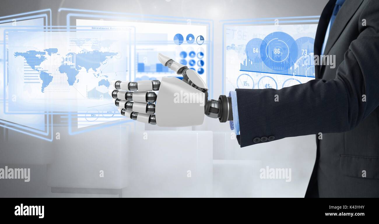 Digital composite of Robot business hand interacting with technology ...