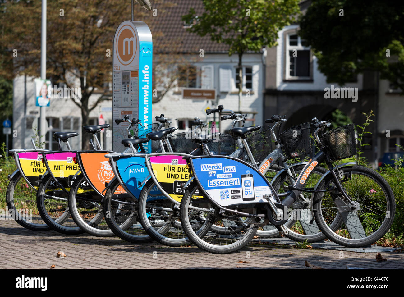 Bicycles in a docking station in Mülheim an der Ruhr, Germany Stock Photo