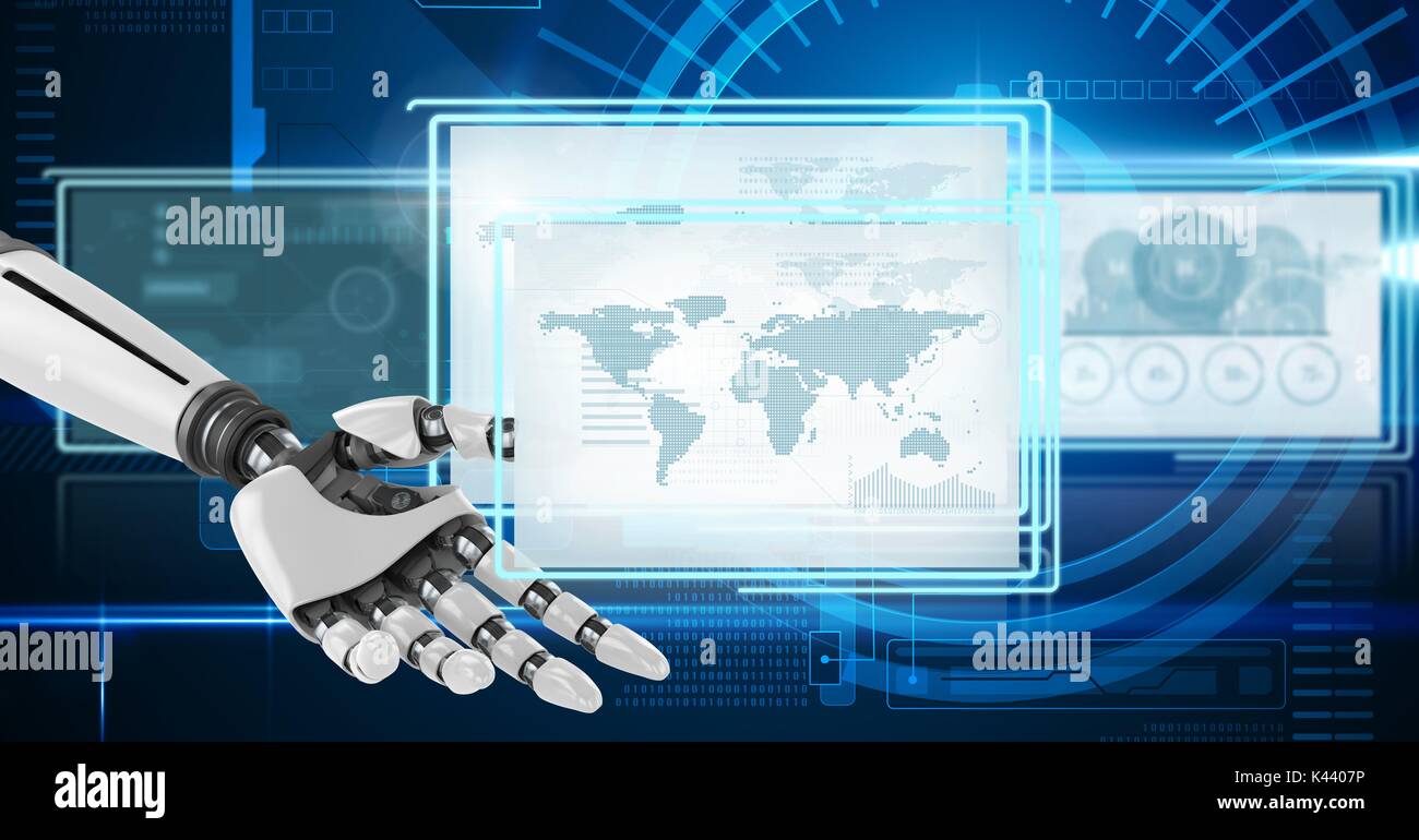 Digital composite of Robot hand interacting with technology interface ...