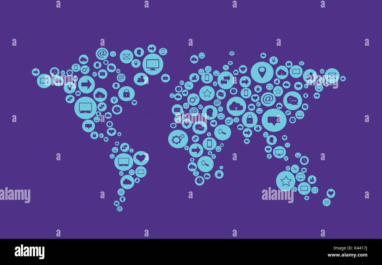 World map with social media icons vector Stock Vector