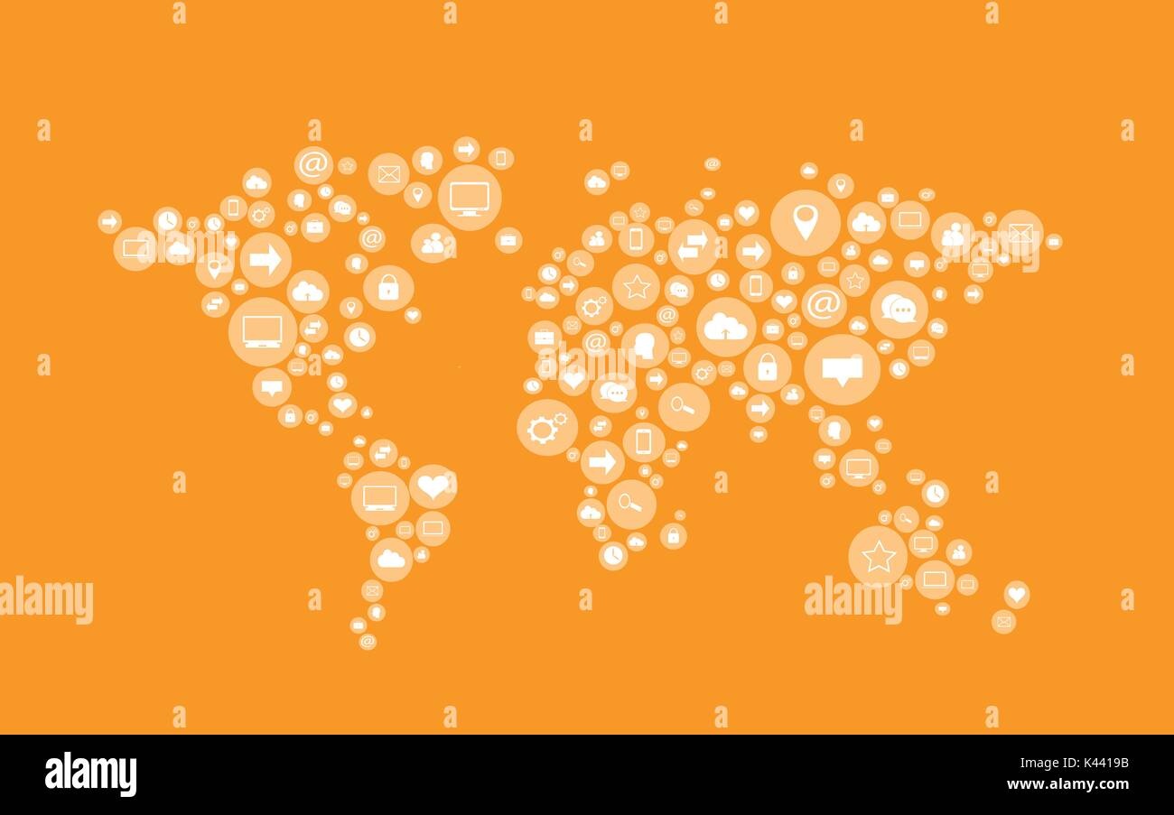 World map with social media icons vector Stock Vector