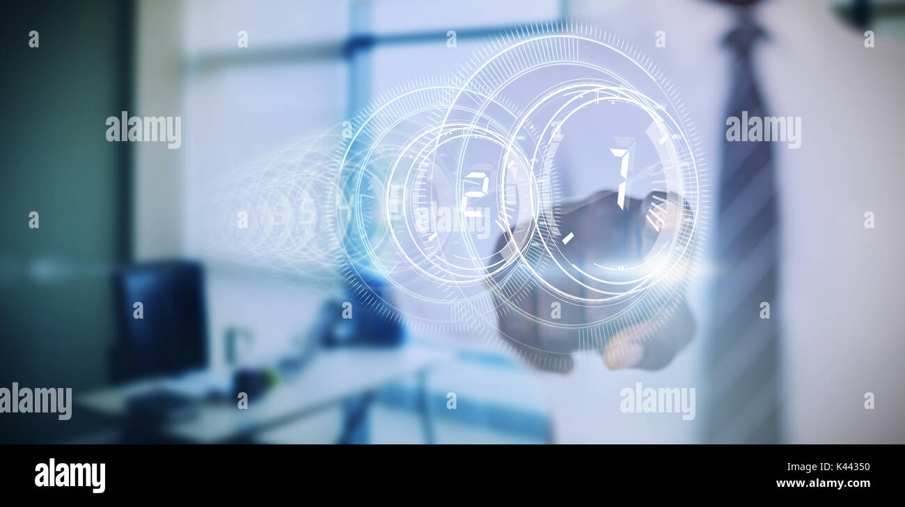 Businessman using digital screen against interface dial countdown with ...