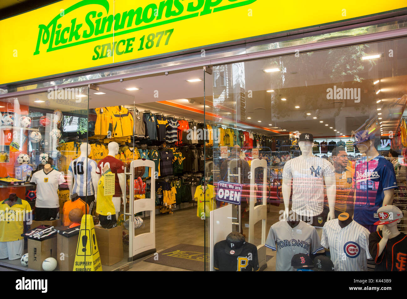 Mick Simmons sportswear clothing retailer in Sydney city centre,Australia  selling football kits, sport kit, balls Stock Photo - Alamy