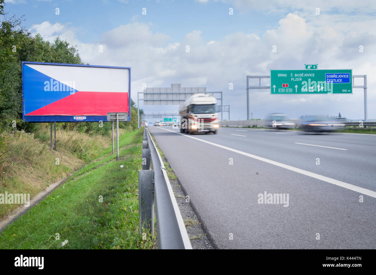 Billboard with the Czech flag, D1 motorway Stock Photo