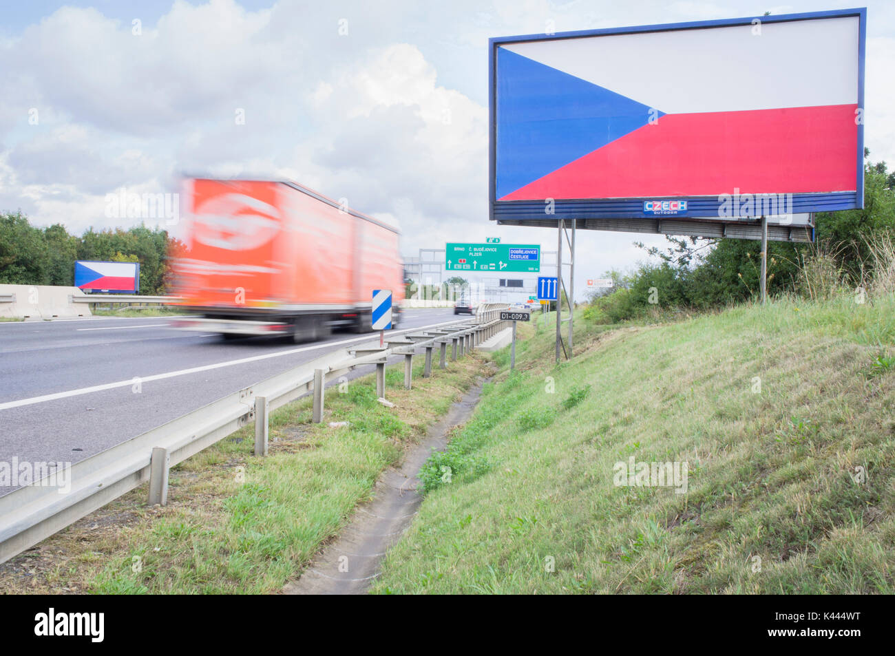 Billboard with the Czech flag, D1 motorway Stock Photo