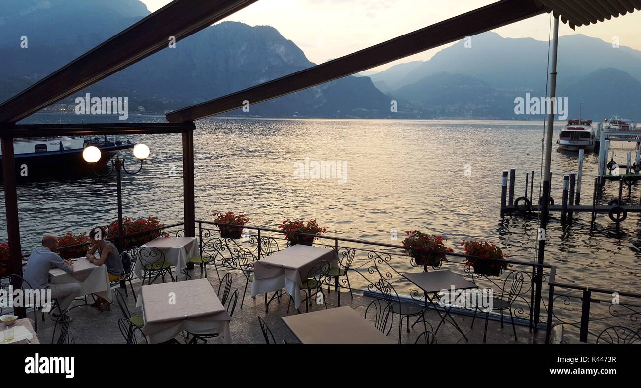 Restaurant terrace on Lake Como Stock Photo