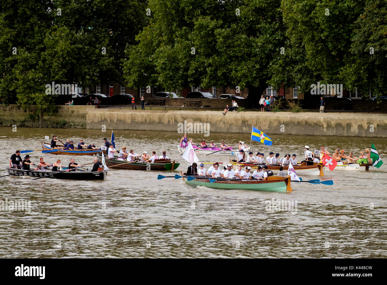 The Great River Race annual event for rowing boats on the River Thames