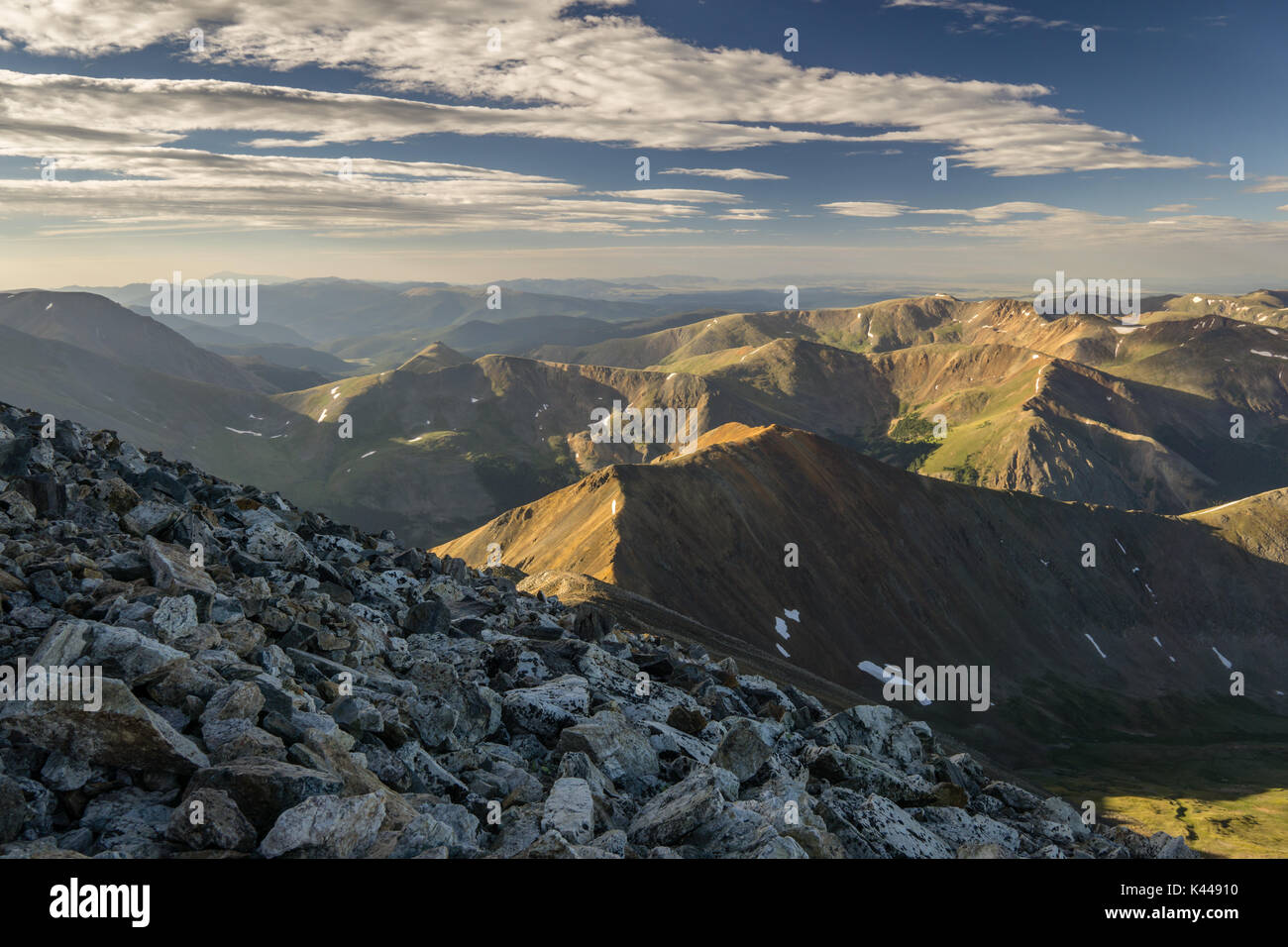 The view South from the summit of Grays Peak, Colorado. Stock Photo