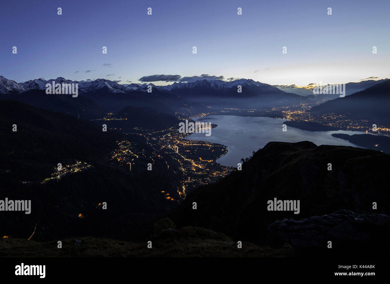 View, Como Lake, Valchiavenna,dawn, lombardy, italy Stock Photo
