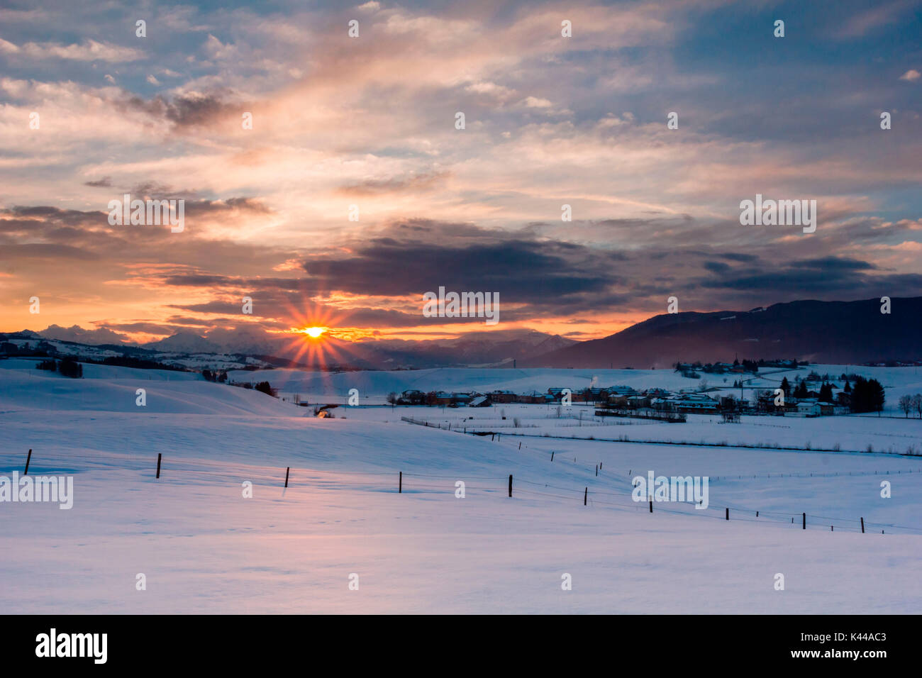 Altopiano of Asiago, Province of Vicenza, Veneto, Italy.Winter sunset on the plains of Asiago Stock Photo