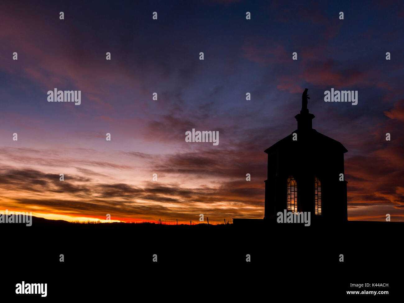Gallio, Altopiano of Asiago, Province of Vicenza, Veneto, Italy. Chapel, Madonna of Carmine at sunset. Stock Photo