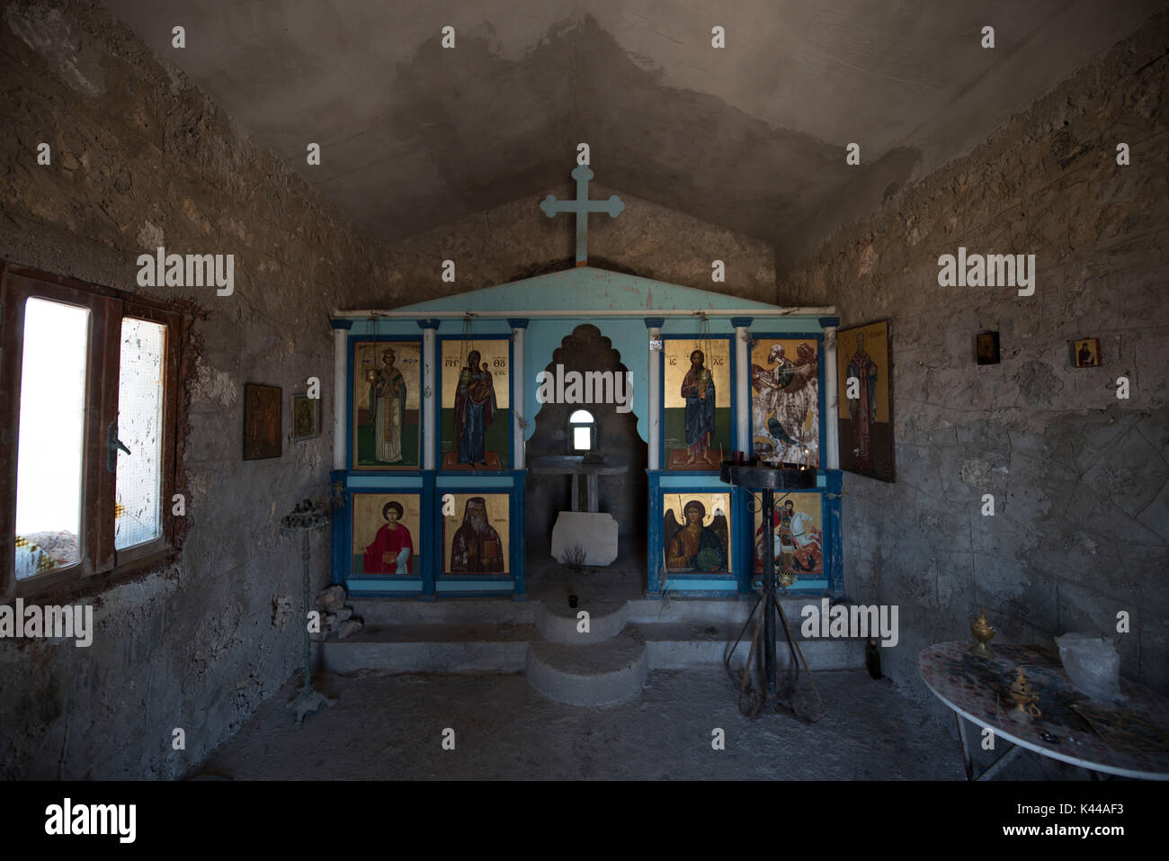 Old church, crete, greece, europe, elafonissi. This church is on the top of the Elafonissi island hill Stock Photo