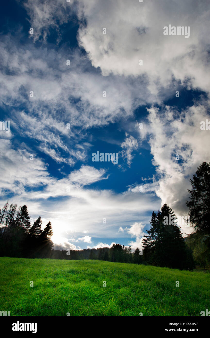 Europe,Italy,Trentino,Dolomites,Fassa Valley. Rays of light Stock Photo