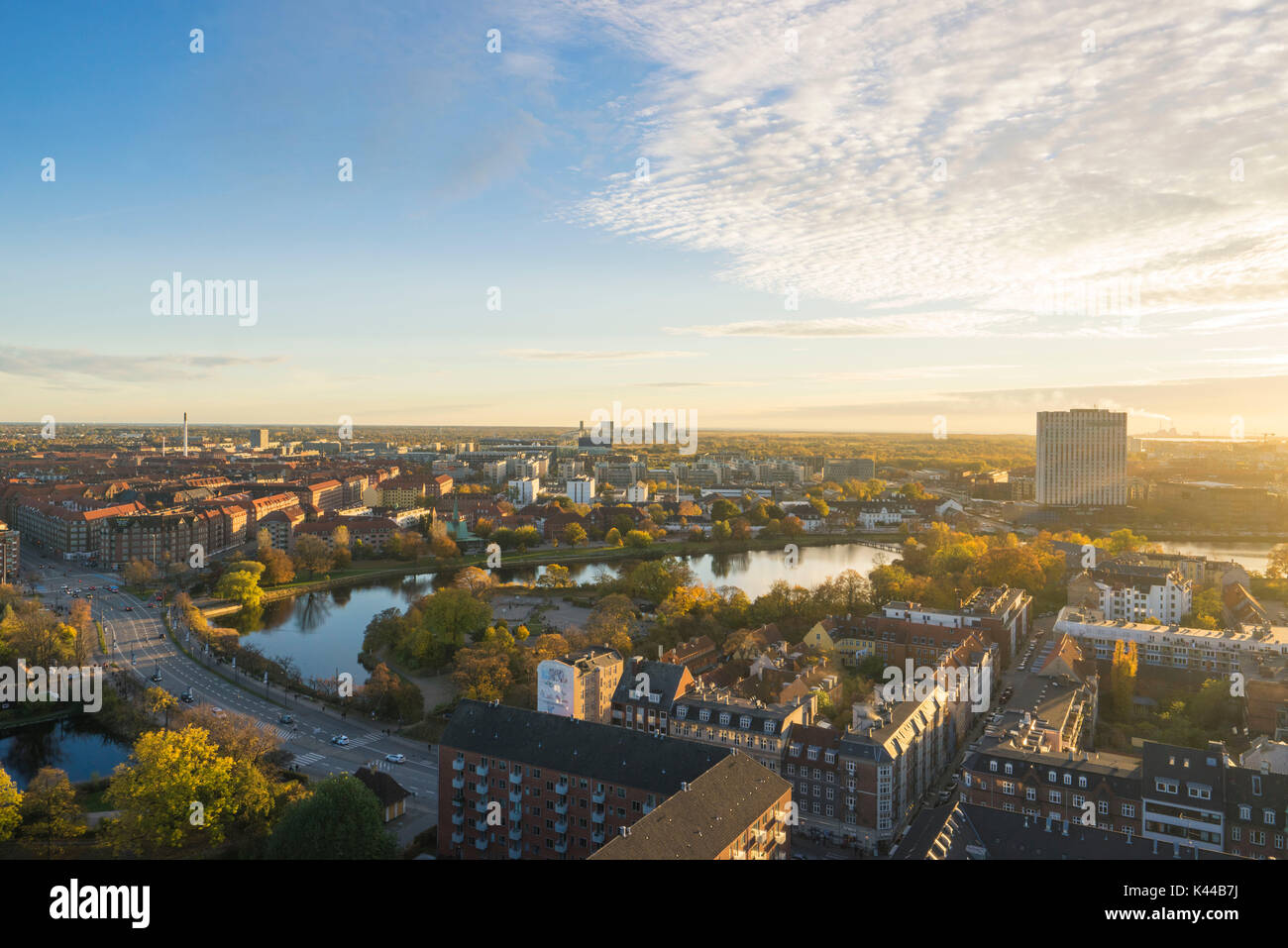Copenhagen, Hovedstaden, Denmark, Northern Europe. Panorama of Copenhagen at the top of the Church of Our Savior in Christianshavn, one of the most famous churches in Denmark. Stock Photo