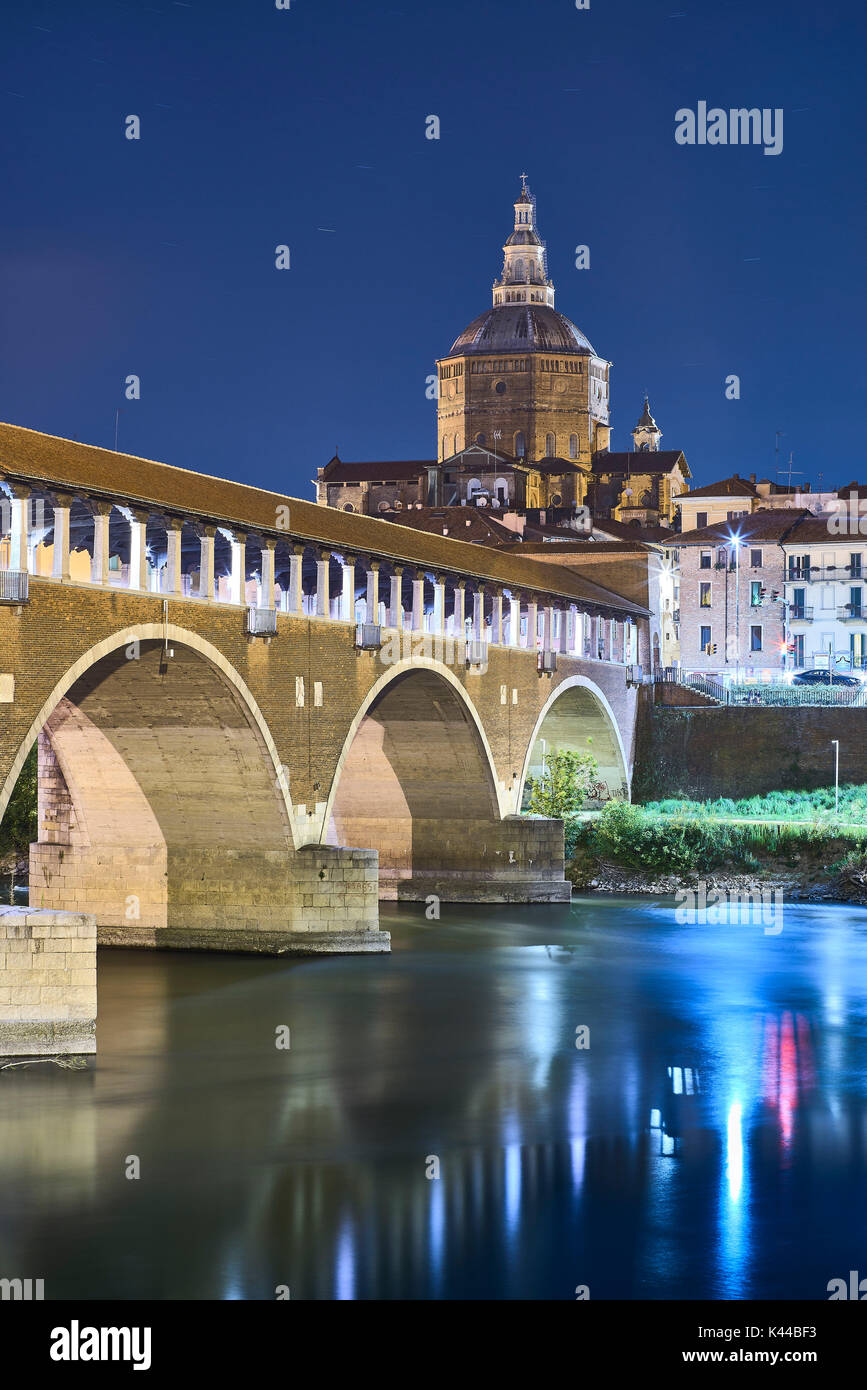 Pavia, Lombardy, Italy. The Dome of Pavia by night Stock Photo