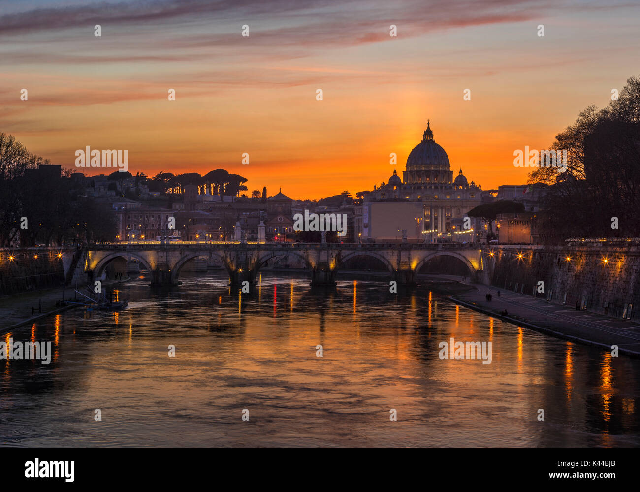 Rome, Lazio, Italy. The St. Peter Basilica at sunset Stock Photo