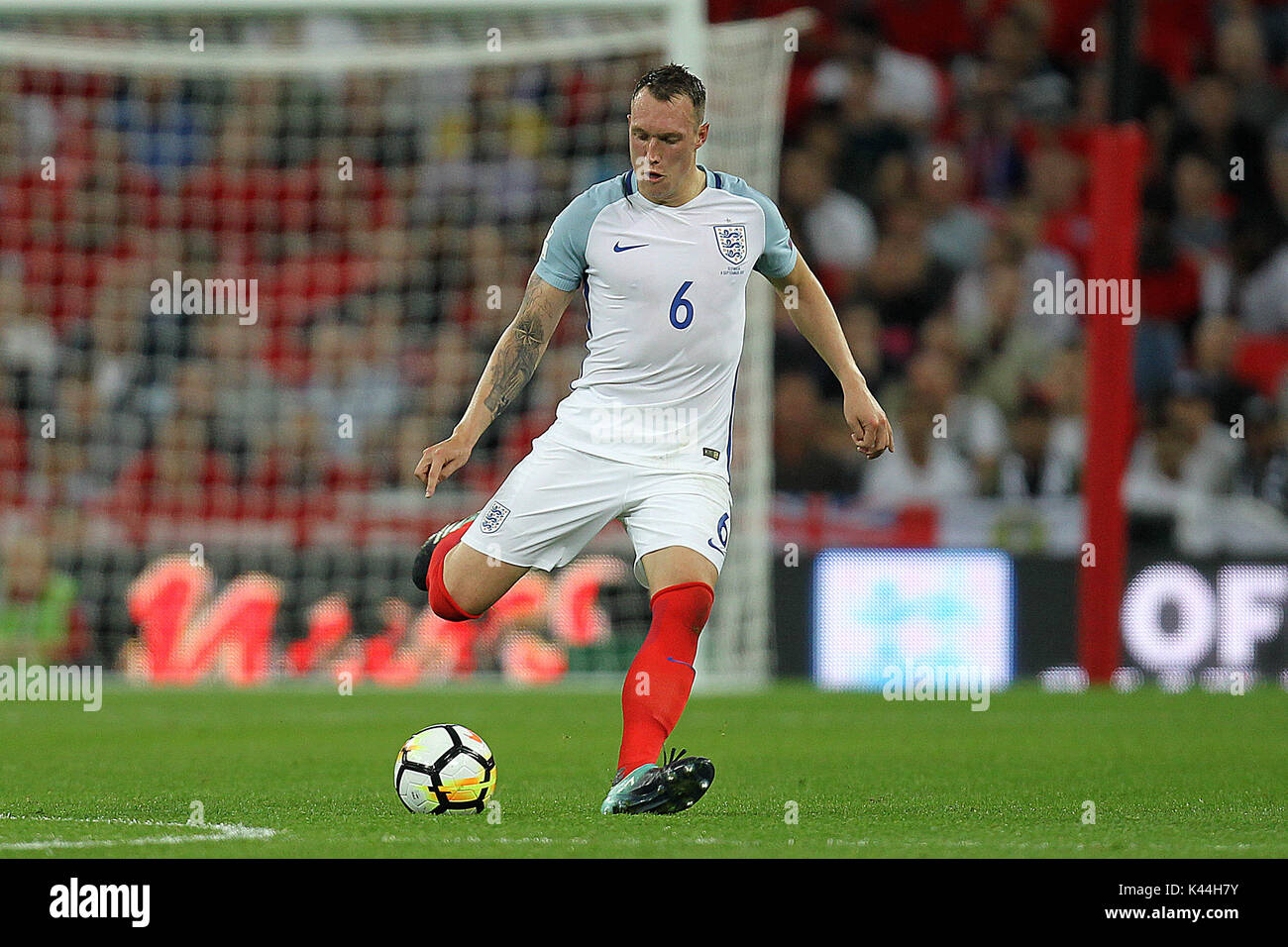 Phil Jones of England during the FIFA World Cup 2018 Qualifying Group F match between England and Slovakia at Wembley Stadium on September 4th 2017 in London, England. (Photo by Matt Bradshaw/phcimages.com) Stock Photo