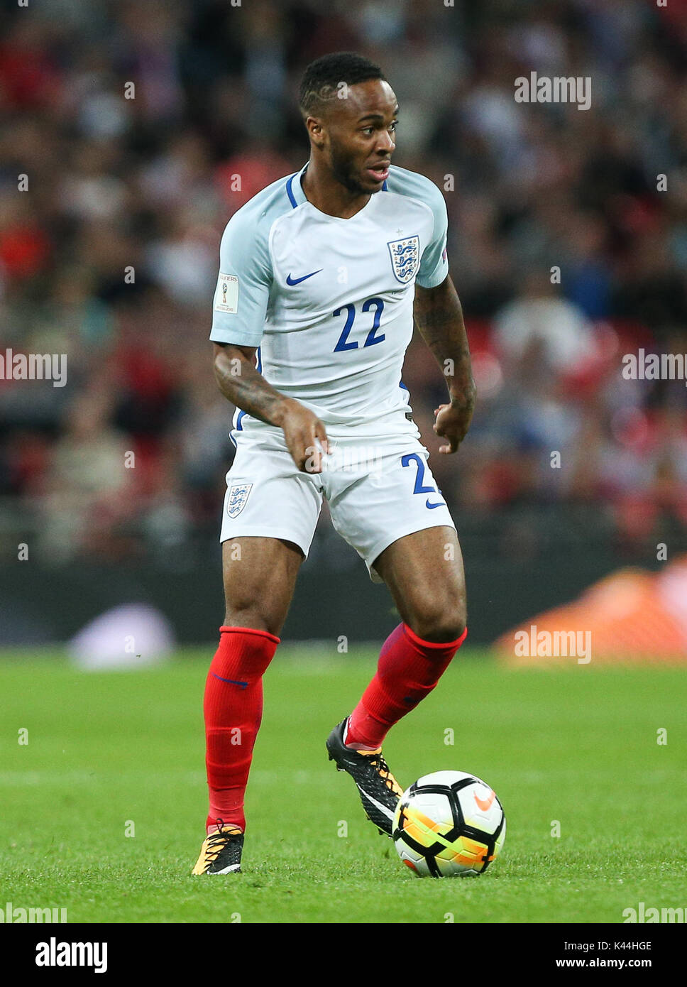 Raheem Sterling of England during the FIFA World Cup 2018 Qualifying Group F match between England and Slovakia at Wembley Stadium on September 4th 2017 in London, England. (Photo by Arron Gent/phcimages.com) Stock Photo