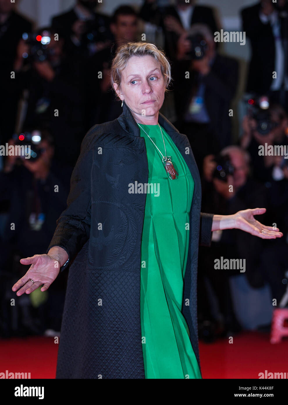 Venice, Italy. 4th Sep, 2017. Actress Frances McDormand attends the premiere of the movie 'Three Billboards Outside Ebbing, Missouri' at the 74th Venice Film Festival in Venice, Italy, Sept. 4, 2017. Credit: Jin Yu/Xinhua/Alamy Live News Stock Photo