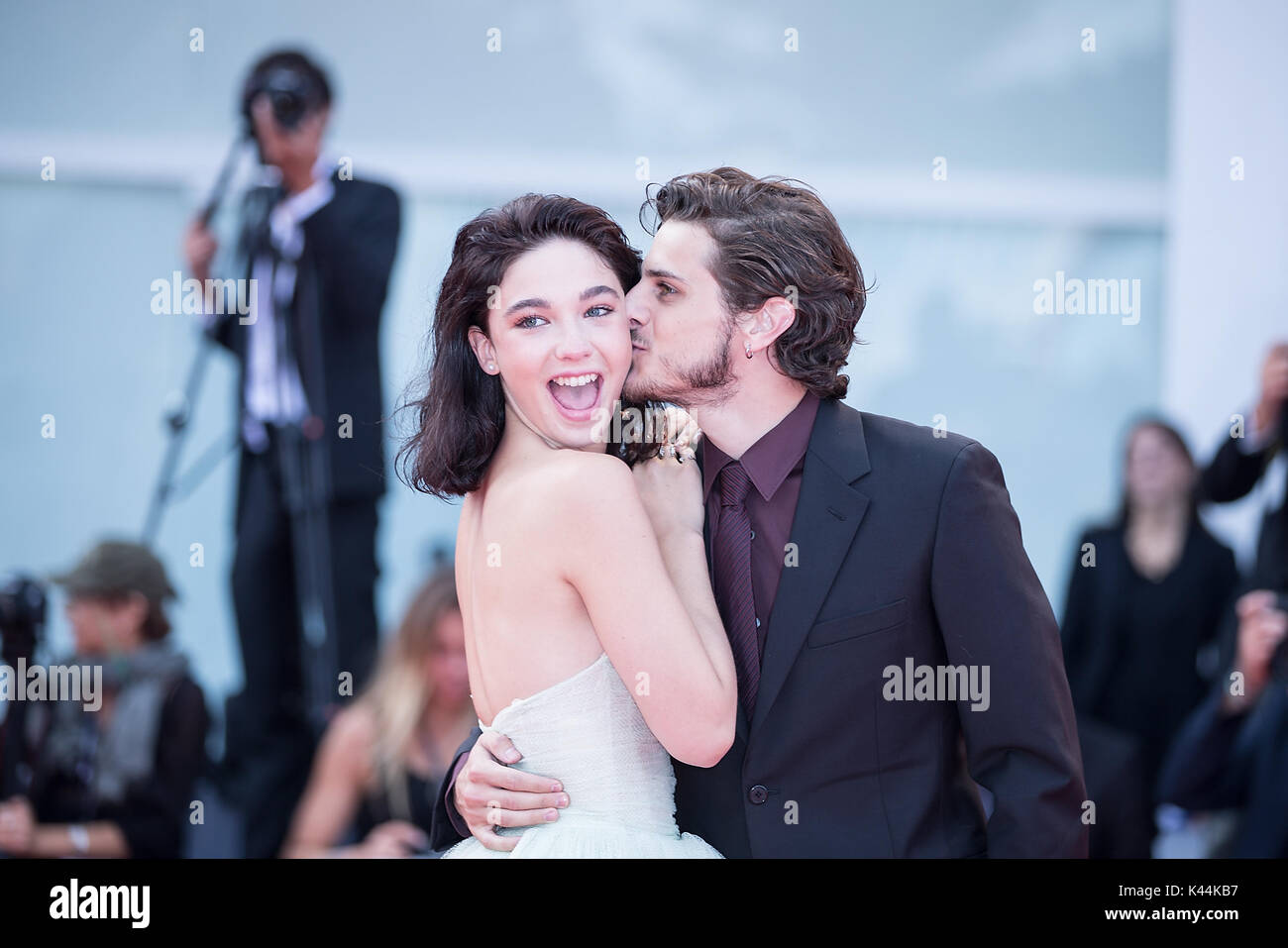 Venice, Italy. 4th Sep, 2017. Actress Matilda De Angelis (L) attends the premiere of the movie 'Una Famiglia' with her boyfriend at the 74th Venice Film Festival in Venice, Italy, Sept. 4, 2017. Credit: Jin Yu/Xinhua/Alamy Live News Stock Photo
