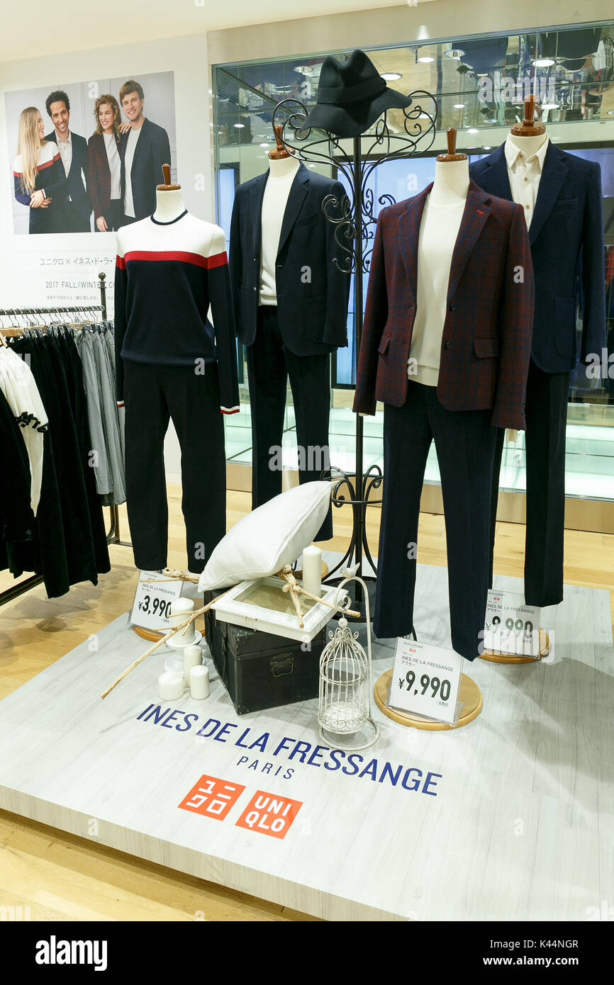 Tokyo, Japan. 5th Sept, 2017. Clothes of the new Uniqlo x Ines de La  Fressange AW17 collection on display for sale at Uniqlo store in Ginza on  September 5, 2017, Tokyo, Japan.