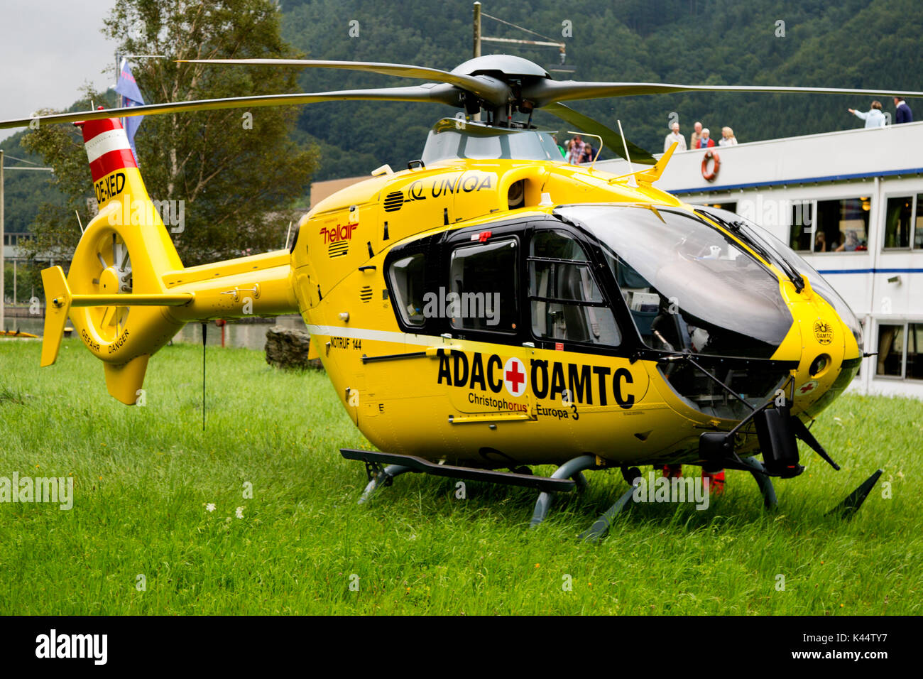 A German air ambulance on the banks of the River Danube near Passau